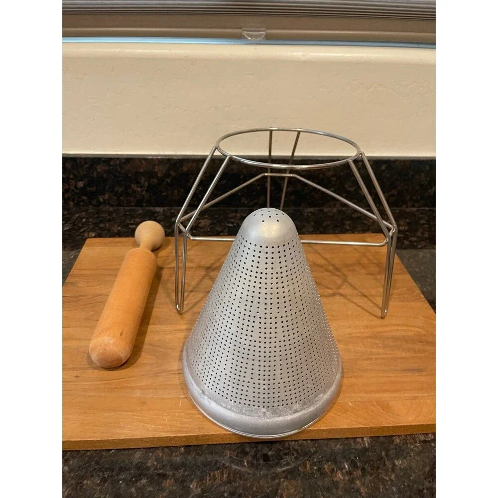 Mirro Aluminum Food Mill Colander w/ Wood Pestle & Stand